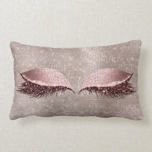 Eye Lashes Glitter Pink Glam MakeUp Blush Sequin Lumbar Cushion