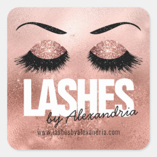 Eye Lashes Rose Gold Sparkle Glitter Beauty Logo Square Sticker