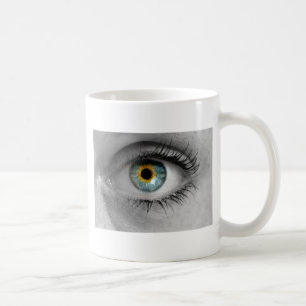 Eye looks to viewer concept macro coffee mug