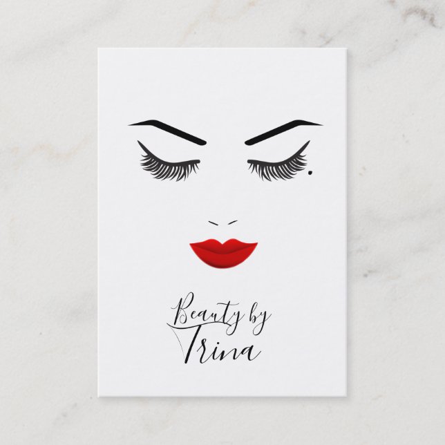 Eye Mole Beauty Face Lashes & Red Lips Makeup Business Card (Front)