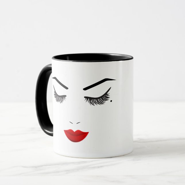 Eye Mole Beauty Face Lashes & Red Lips Makeup Mug (Front Left)