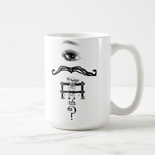 Eye Moustache Ewe Uh Question Mug (Right)