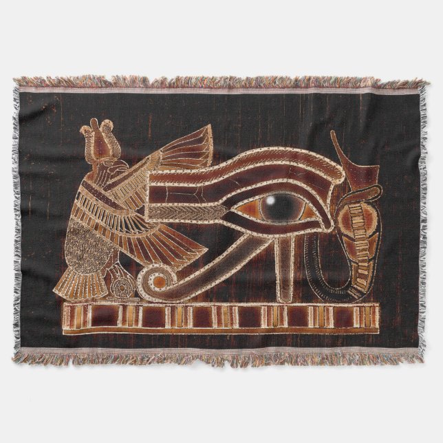 Eye of Horus, Ancient Egyptian Wadjet Art Throw Blanket (Front)