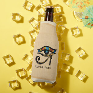 Eye Of Horus on papyrus, Egyptian hieroglyphs Bottle Cooler