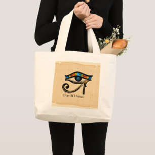 Eye Of Horus on papyrus, Egyptian hieroglyphs Large Tote Bag