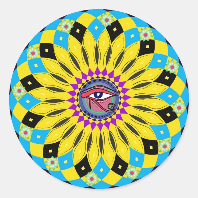 Eye of Horus Sunflower Mandala Art Sticker (Front)