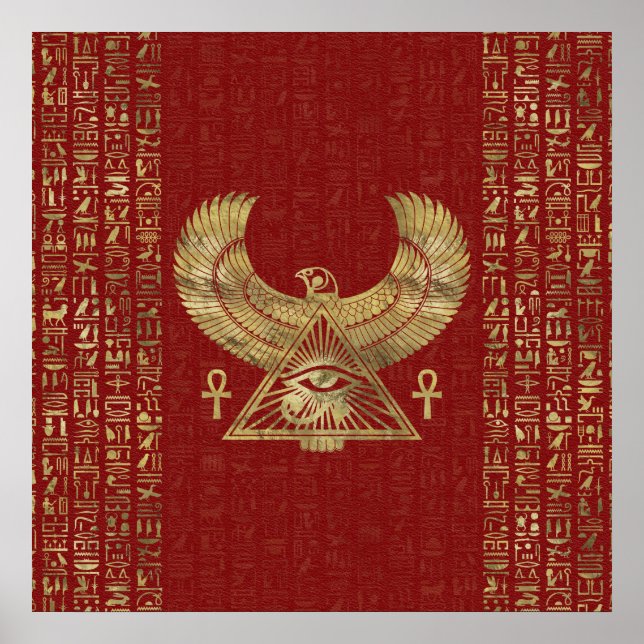 Eye of Horus - Wadjet Gold on Red Leather Poster (Front)