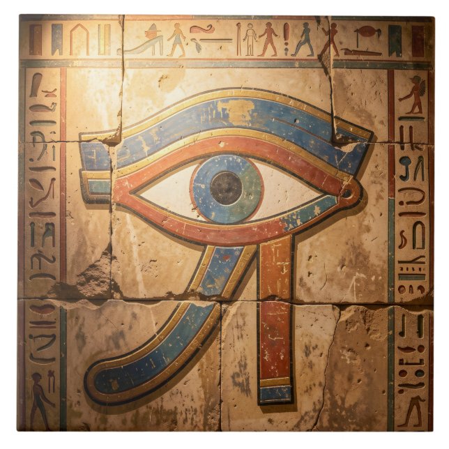 Eye of Horus with Hieroglyphs Egyptian Spiritual  Ceramic Tile (Front)