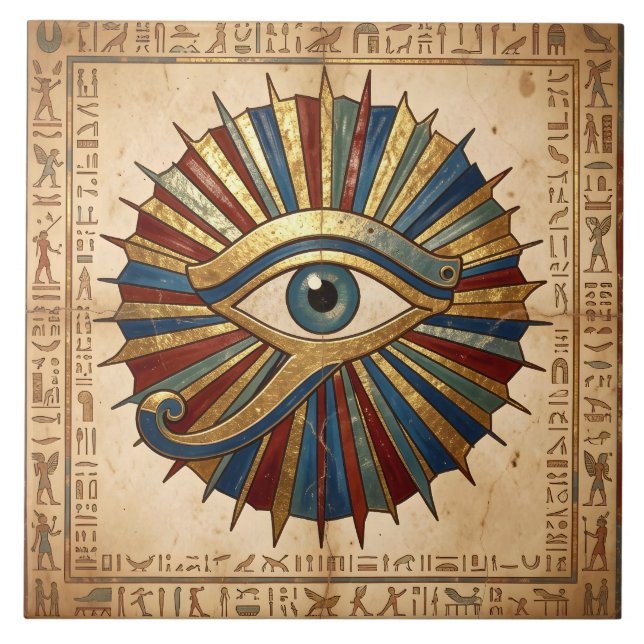 Eye of Horus with Hieroglyphs Egyptian Spiritual Ceramic Tile (Front)