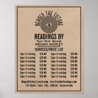 Eye of Providence, Psychic Reading Price List
