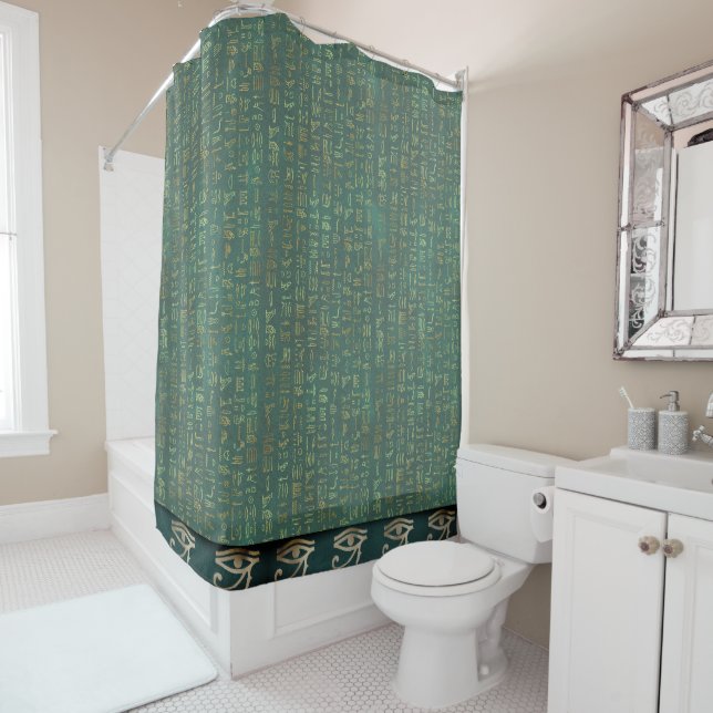 Eye of Ra Egyptian Hieroglyphs Chic Shower Curtain (In Situ)
