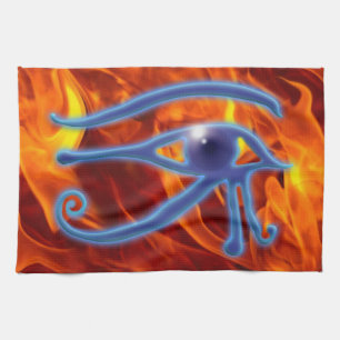 Eye of Ra & Flames Ancient Egyptian Wadjet Symbol Tea Towel