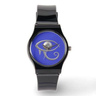 Eye of Ra silver on blue black silicone watch