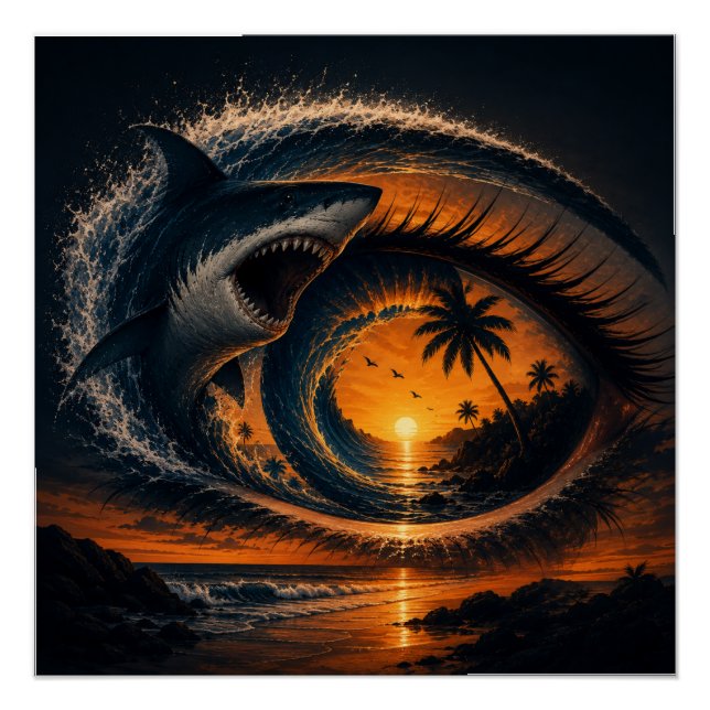 Eye of the Wave – Surreal Shark Sunset Poster (Front)