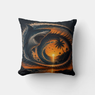Eye of the Wave – Surreal Shark Sunset Throw Pillo Cushion