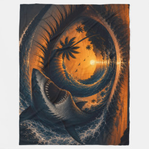 Eye of the Wave – Surreal Shark Sunset Throw Pillo Fleece Blanket