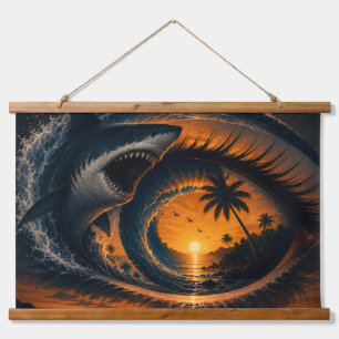 Eye of the Wave – Surreal Shark Sunset Throw Pillo Hanging Tapestry