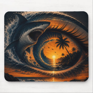Eye of the Wave – Surreal Shark Sunset Throw Pillo Mouse Pad