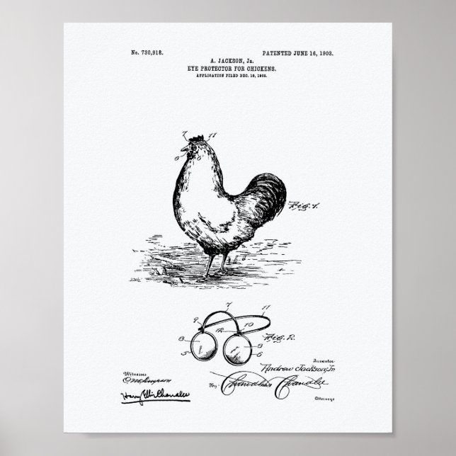 Eye Protector Chickens 1903 Patent Art White Paper Poster (Front)