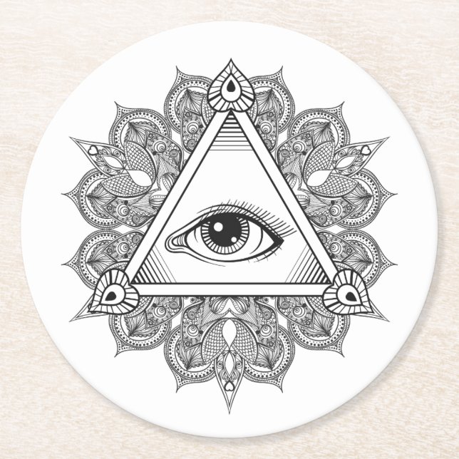 Eye Pyramid Symbol Doodle Round Paper Coaster (Front)