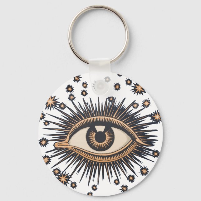 Eye Stars Moon Celestial Nouveau Key Ring (Front)