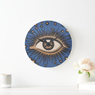 Eye Stars Moon Celestial Nouveau Large Clock