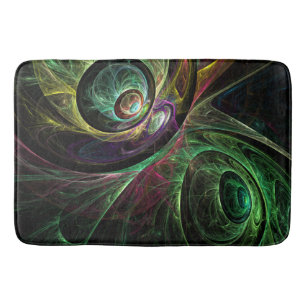 Eye to Eye Modern Fractal Green Gold Abstract Art Bath Mat