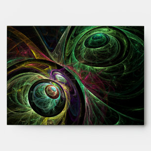 Eye to Eye Modern Fractal Green Gold Abstract Art Envelope