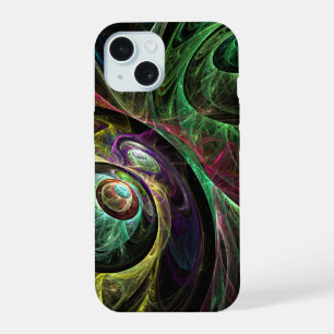 Eye to Eye Modern Fractal Green Gold Abstract Art iPhone 15 Case