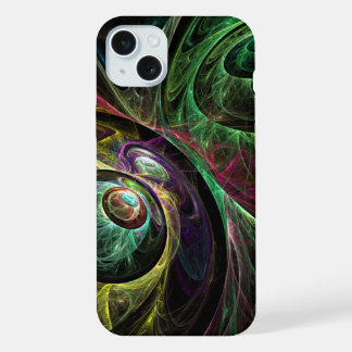 Eye to Eye Modern Fractal Green Gold Abstract Art iPhone 15 Plus Case