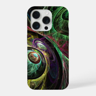 Eye to Eye Modern Fractal Green Gold Abstract Art iPhone 15 Pro Case