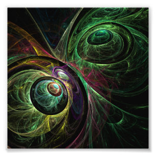 Eye to Eye Modern Fractal Green Gold Abstract Art  Photo Print