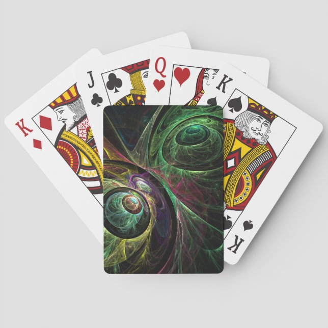 Eye to Eye Modern Fractal Green Gold Abstract Art  Playing Cards (Back)
