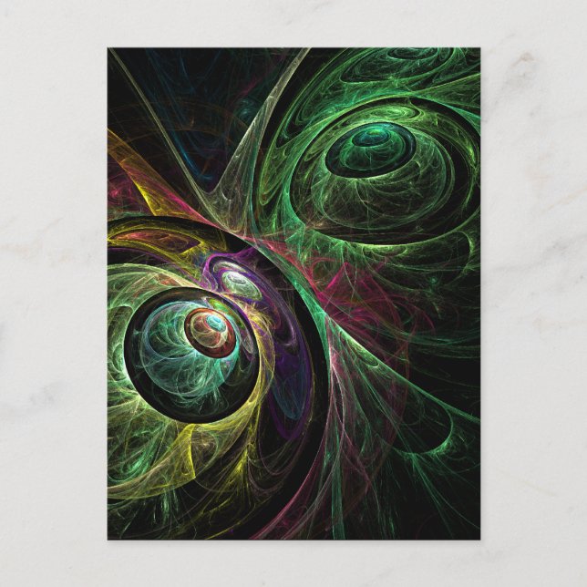 Eye to Eye Modern Fractal Green Gold Abstract Art  Postcard (Front)