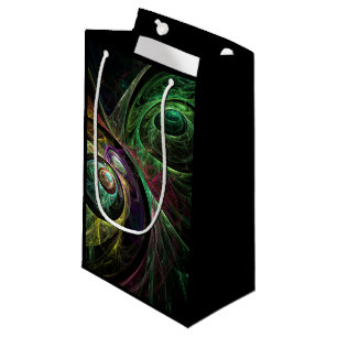 Eye to Eye Modern Fractal Green Gold Abstract Art Small Gift Bag