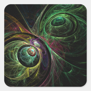 Eye to Eye Modern Fractal Green Gold Abstract Art  Square Sticker