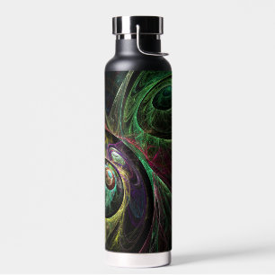 Eye to Eye Modern Fractal Green Gold Abstract Art  Water Bottle