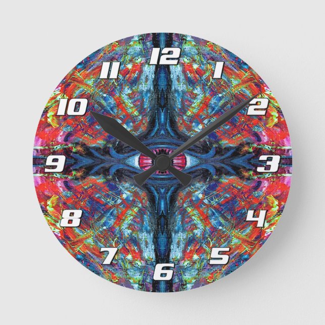 Eye Twisted and Trippy Painting blue with numbers Round Clock (Front)