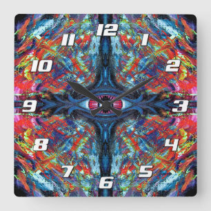 Eye Twisted and Trippy Painting blue with numbers Square Wall Clock