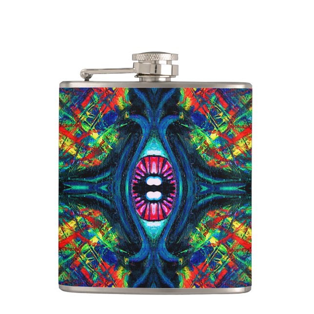 Eye Twisted and Trippy Painting Hip Flask (Front)