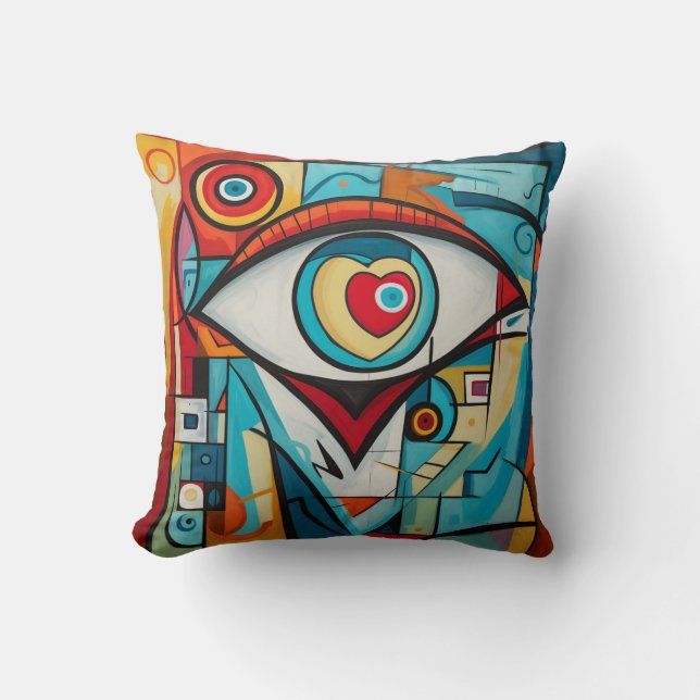Eye Valentine Heart Love Art Deco Cushion (Front)