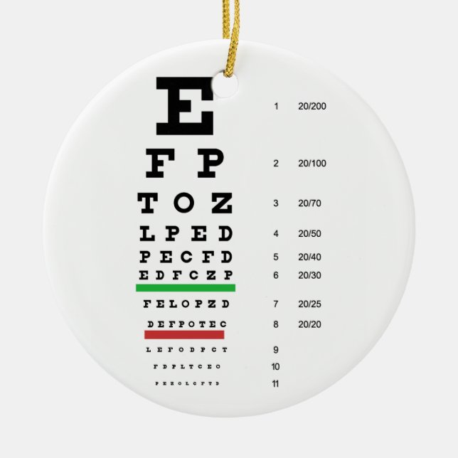 eye vision chart of Snellen for opthalmologist Ceramic Tree Decoration (Front)
