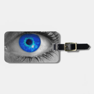 Eye with blue iris looks at viewer concept ma luggage tag