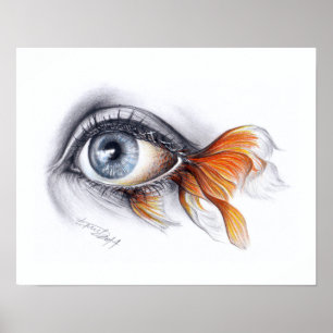 Eye with fish tail Surreal art Poster print
