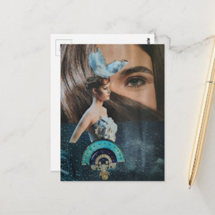 Eyeball and a Doll surreal collage art Postcard