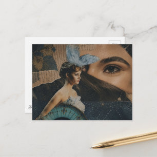 Eyeball and a Doll surreal collage art Postcard