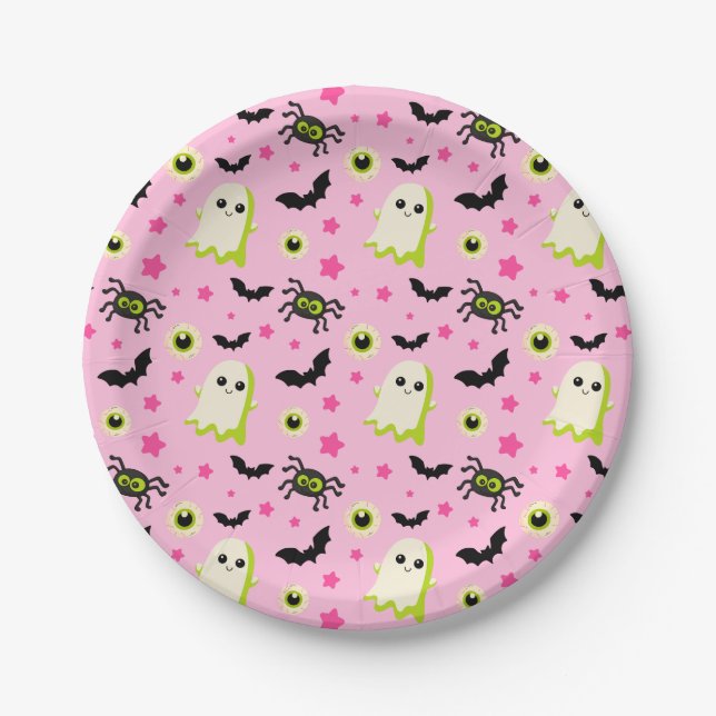 Eyeball Ghost Bat Spooky Pattern Halloween Party  Paper Plate (Front)
