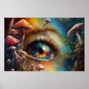 Eyeball in a magical fantasy mushroom forest poster