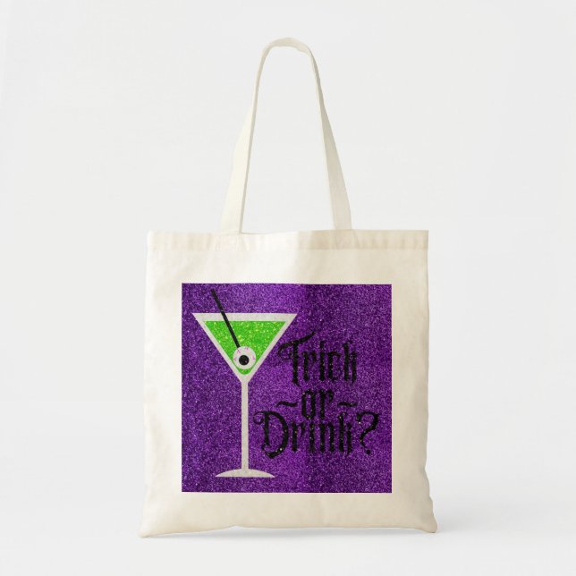 Eyeball Martini Halloween Trick Or Drink Glitter Tote Bag (Front)