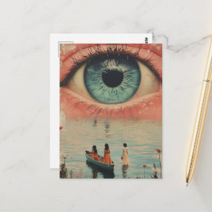 Eyeball Surreal Vintage Women in a Canoe Postcard